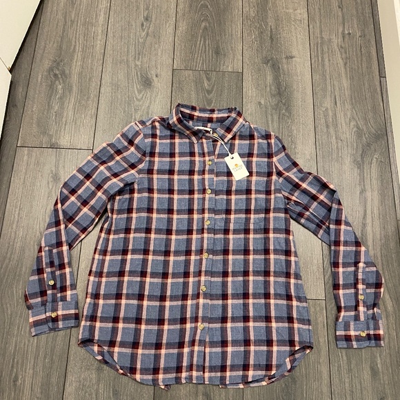 Marine Layer Meadow Button Down Blue Plaid Shirt Size S NWT - Picture 2 of 11